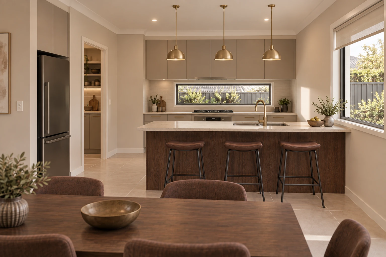 Lot 111 kitchen with timber cabinetry and an island — rendering